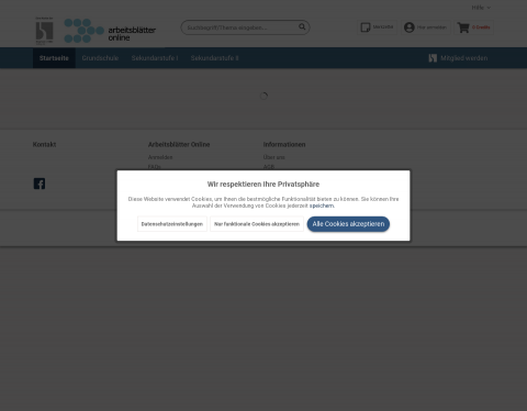 Website-Vorschau von Arbeitsblätter Online