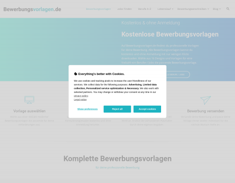 Website-Vorschau von Bewerbungsvorlagen von A-Z