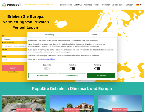 Website-Vorschau von Ferienhäuser finden bei Vacasol