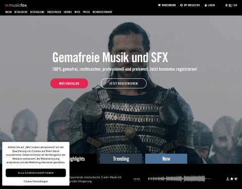 Website-Vorschau von musicfox - gemafrei & professionell