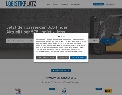 Website-Vorschau von Jobbörse für Logistik, Verkehrswirtschaft, Export