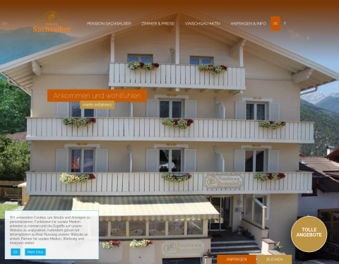 Website-Vorschau von Bikepension Sachsalber im Vinschgau