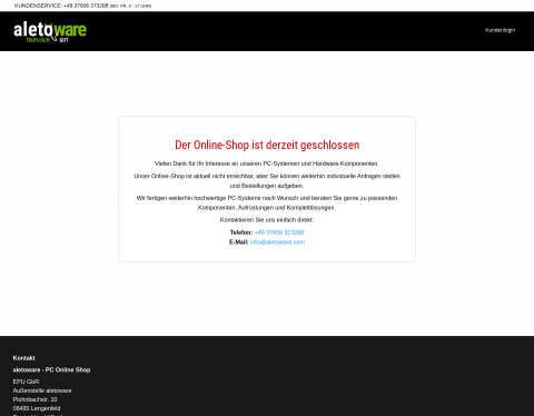 Website-Vorschau von Altetoware: Spiele PC und Office PC Shop