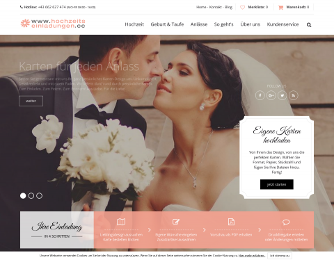 Website-Vorschau von Hochzeitseinladungen und Hochzeitskarten