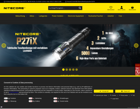 Website-Vorschau von Markenqualität von NiteCore und Fenix im Messersho