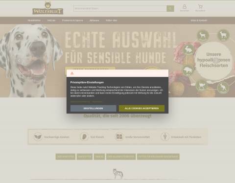 Website-Vorschau von Tiernahrung günstig - Hundefutter Katzenfutter Tro