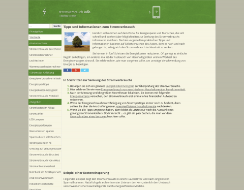Website-Vorschau von Stromverbrauch und Energiekosten senken