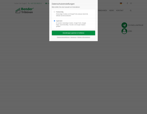 Website-Vorschau von Bender Tribünen für Veranstaltungen
