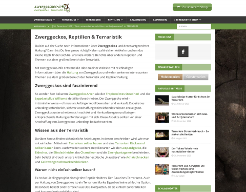 Website-Vorschau von Zwerggeckos und Terrariumbau