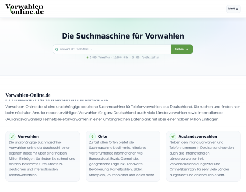 Vorschau von Vorwahlenverzeichnis Online
