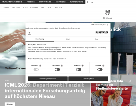 Website-Vorschau von Studieren an der FH Salzburg