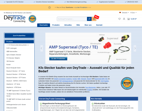 Website-Vorschau von Shop für Autoelektrik + KfZ-Stecker