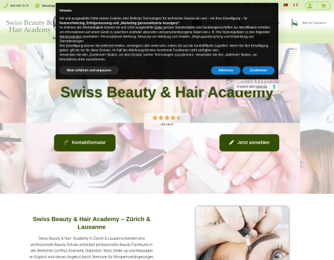 Website-Vorschau von Kosmetik Ausbildung an der Beauty Academy Zürich
