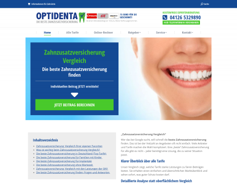 Website-Vorschau von optidenta - die beste Zahnzusatzversicherung