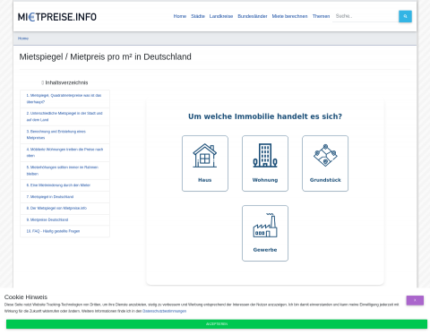 Website-Vorschau von Mietpreise in Deutschland