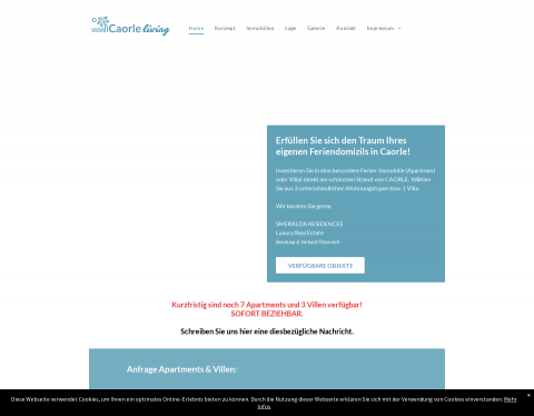 Website-Vorschau von Caorle Living - Ferienhäuser zum Kauf am Strand