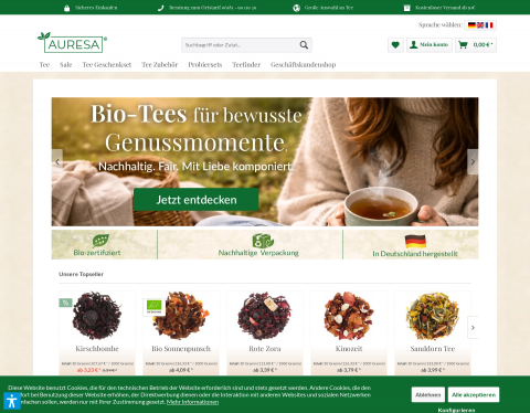 Website-Vorschau von AURESA Tee Onlineshop