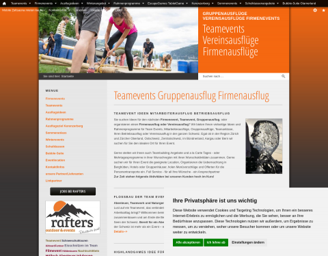 Website-Vorschau von Rafters Outdoor & Events Firmenausflüge