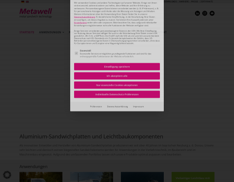 Website-Vorschau von Metawell Aluminium Sandwich Platten