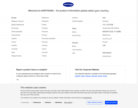 Website-Vorschau von Hartmann – Produkte zur Wundbehandlung