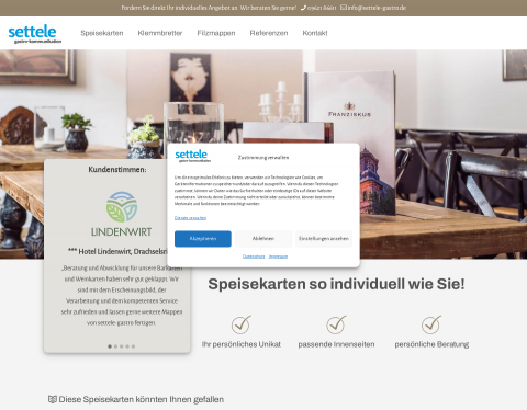 Website-Vorschau von Settele Gastro - Speisekarten & Klemmbretter