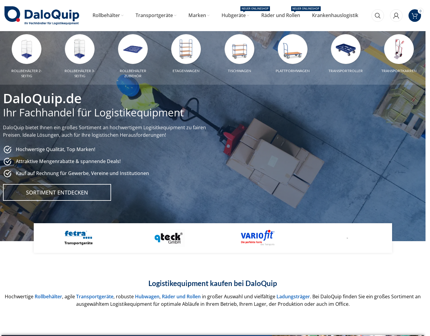 Aktuelle Website-Vorschau von DaloQuip - Ihr Fachhandel für Logistikequipment