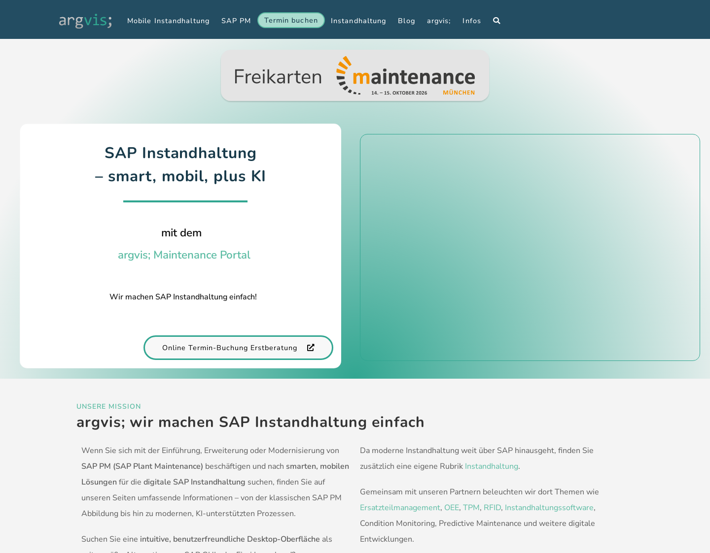 Aktuelle Website-Vorschau von Mobile SAP Instandhaltung mit argvis; DO