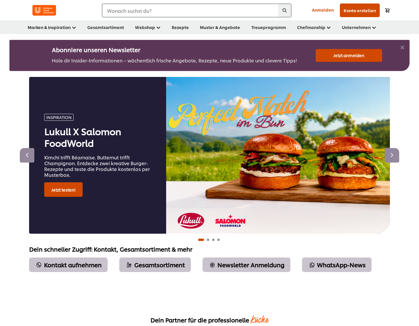 Aktuelle Website-Vorschau von Service für die Gastronomie bei Unilever