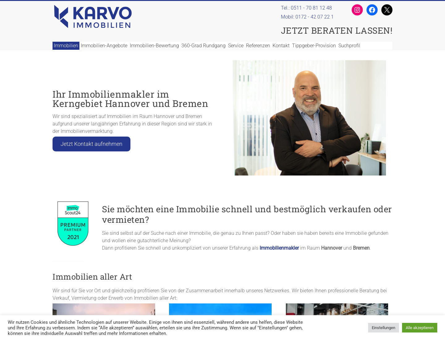 Aktuelle Website-Vorschau von Karvo-Immobilien