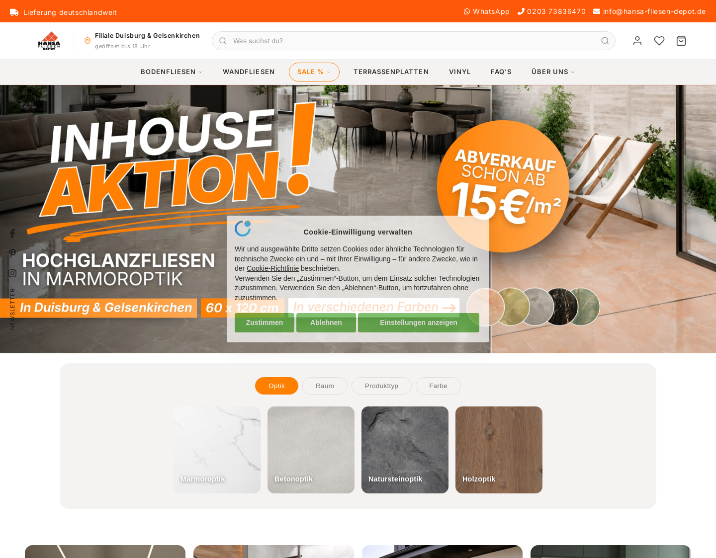 Aktuelle Website-Vorschau von HANSA Fliesen Depot