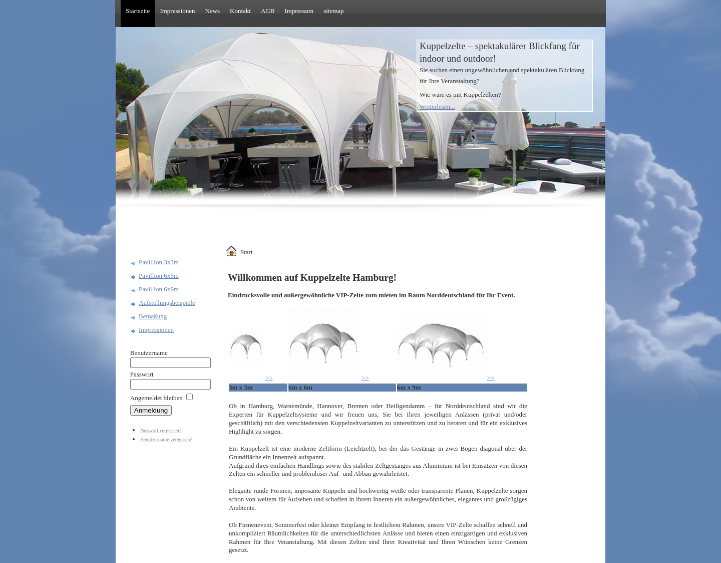 Aktuelle Website-Vorschau von Kuppelzelte Hamburg