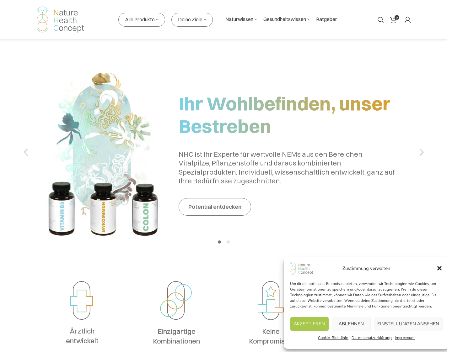 Aktuelle Website-Vorschau von Nahrungsergänzungsmitteln aus Naturprodukten