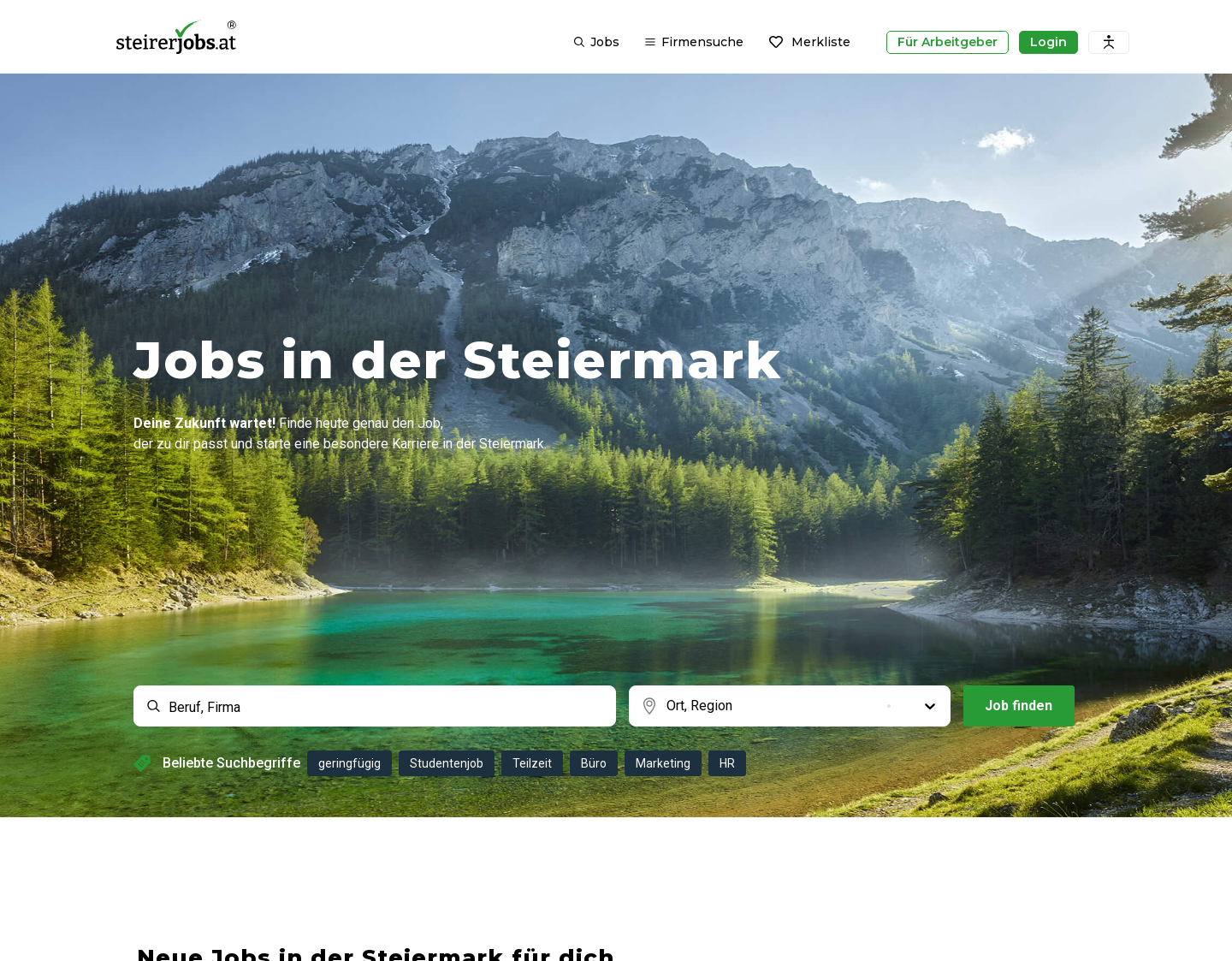 Aktuelle Website-Vorschau von Steirerjobs