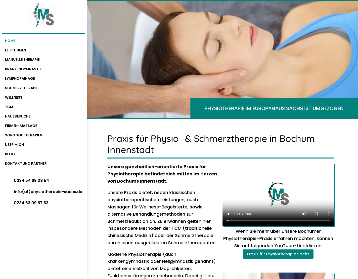 Aktuelle Website-Vorschau von Physiotherapeut M. Sachs Bochum