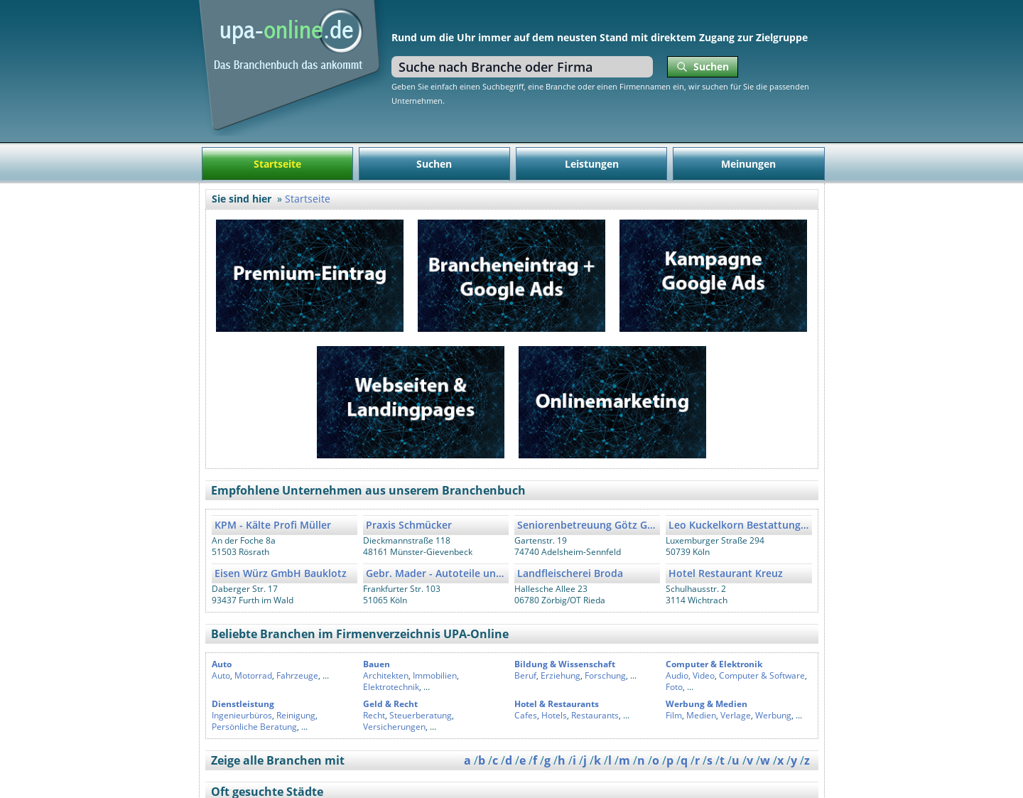 Aktuelle Website-Vorschau von UPA-Online Branchenbuch