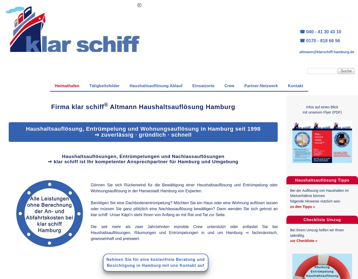 Aktuelle Website-Vorschau von Wohnungsauflösung mit klar schiff Altmann