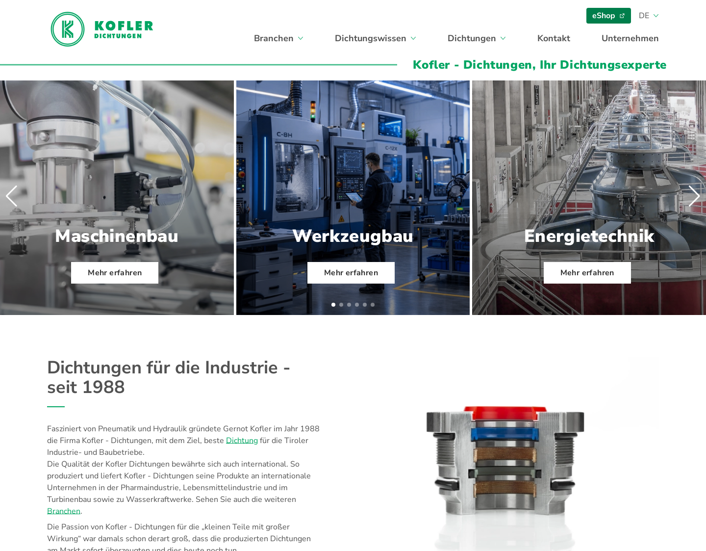 Aktuelle Website-Vorschau von Kofler - Dichtungen GmbH