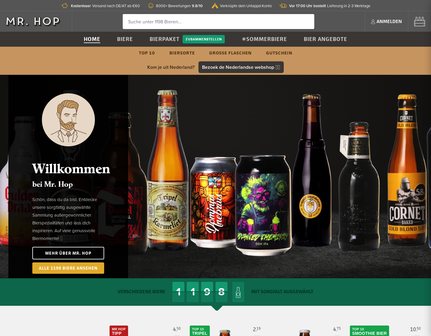 Aktuelle Website-Vorschau von Mr. Hop