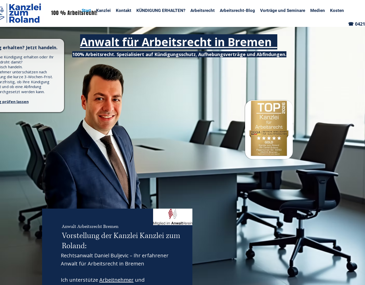 Aktuelle Website-Vorschau von Kanzlei zum Roland - Anwalt für Arbeitsrecht