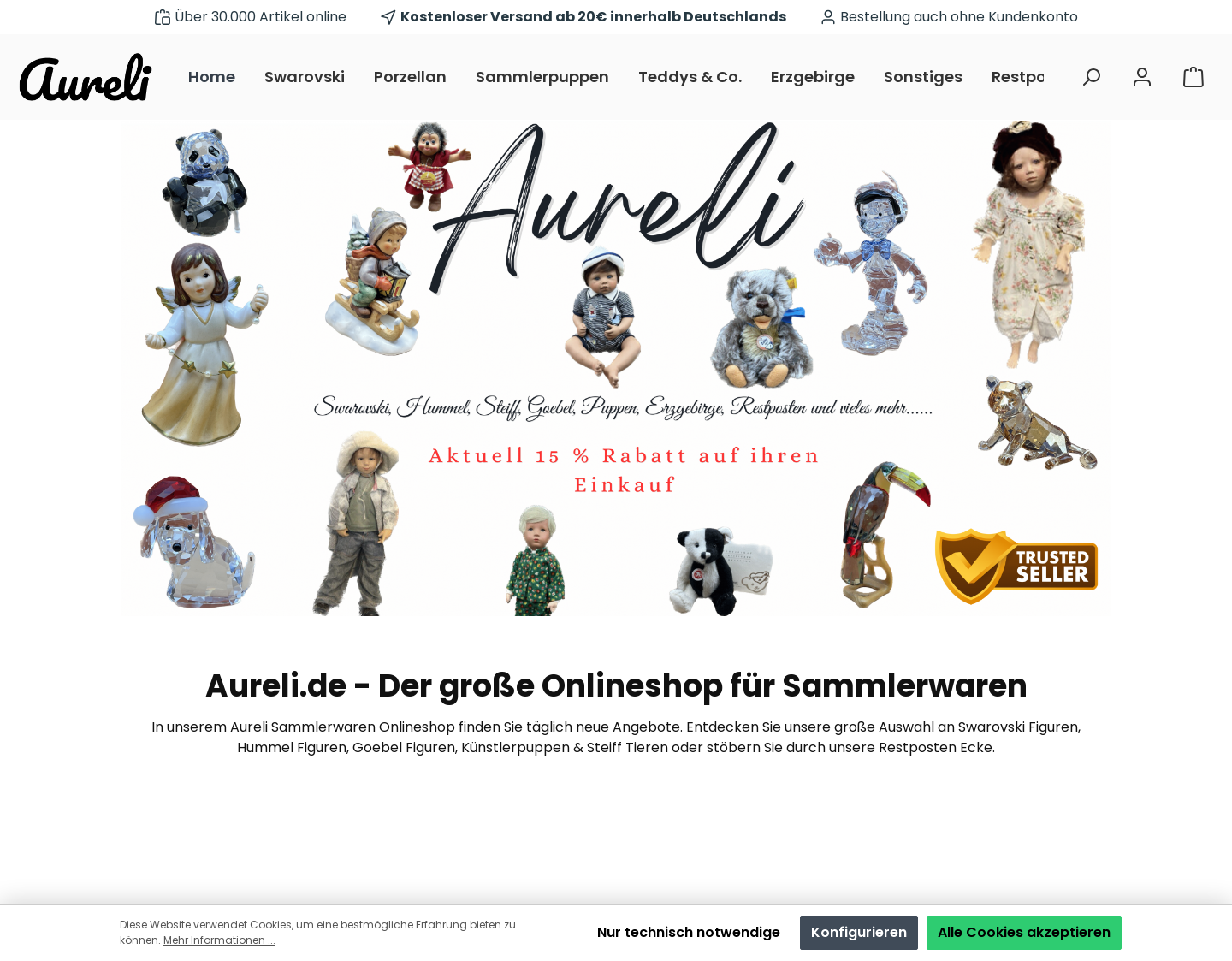 Aktuelle Website-Vorschau von Aureli Onlineshop für Sammlerwaren