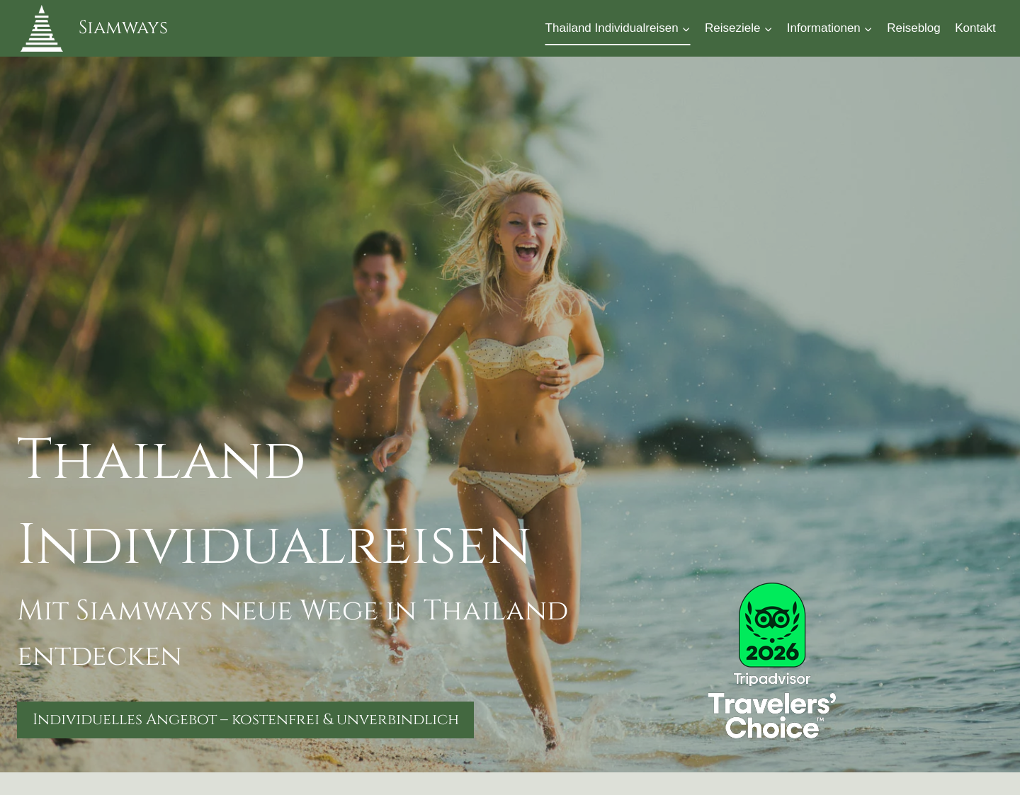 Aktuelle Website-Vorschau von Thailand Individualreisen
