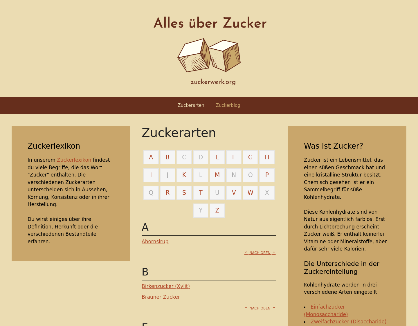 Aktuelle Website-Vorschau von Zuckerwerk