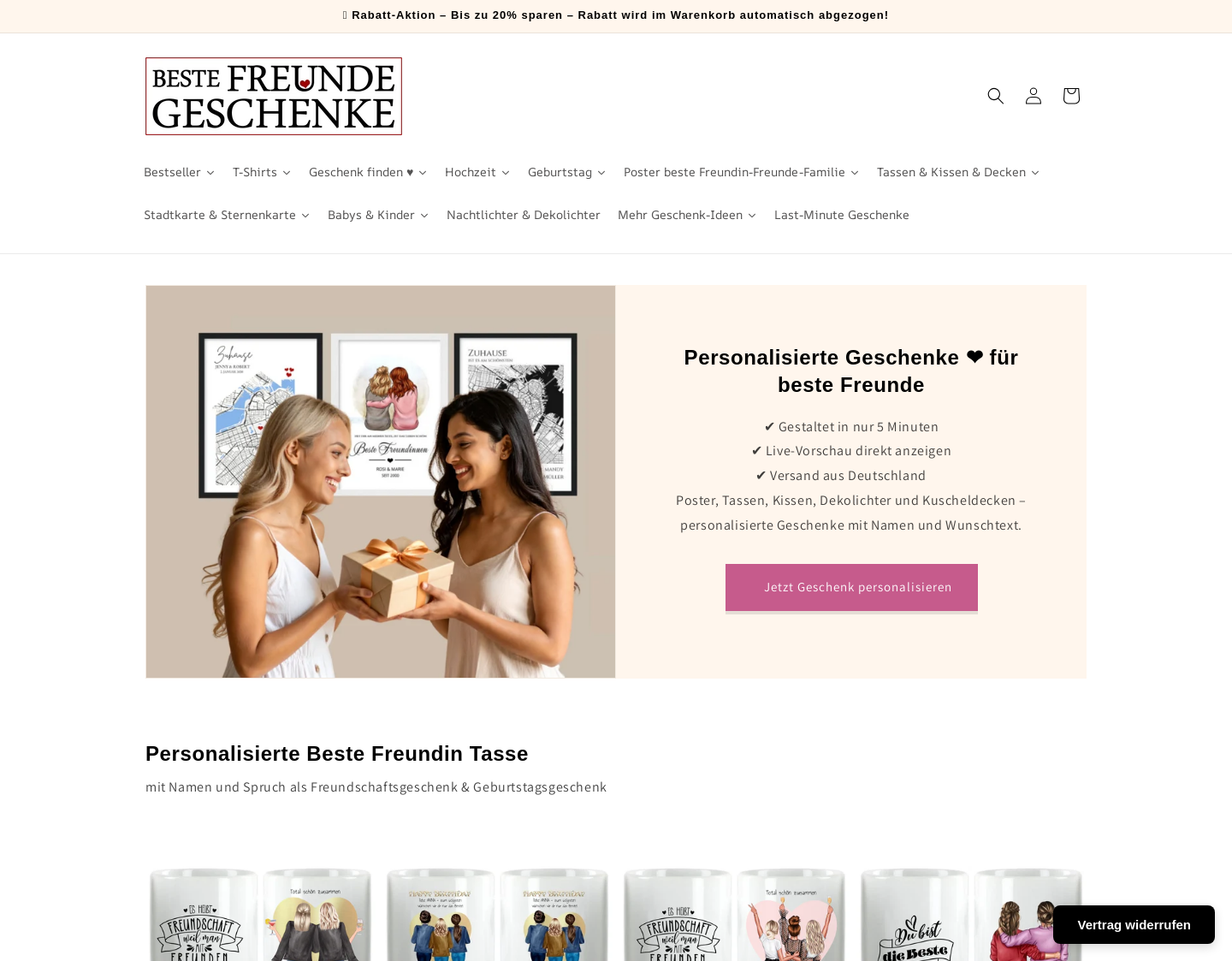 Aktuelle Website-Vorschau von Personalisierte Geschenke für beste Freundinnen