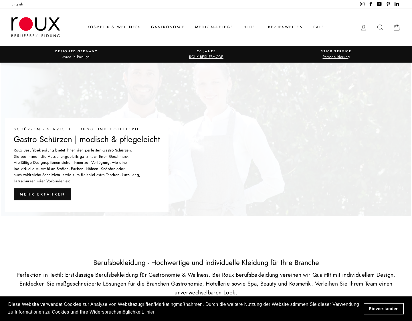 Aktuelle Website-Vorschau von Roux Berufsbekleidung