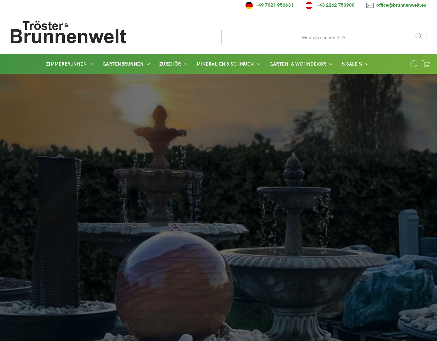 Aktuelle Website-Vorschau von Zimmerbrunnen Onlineshop aus Wien