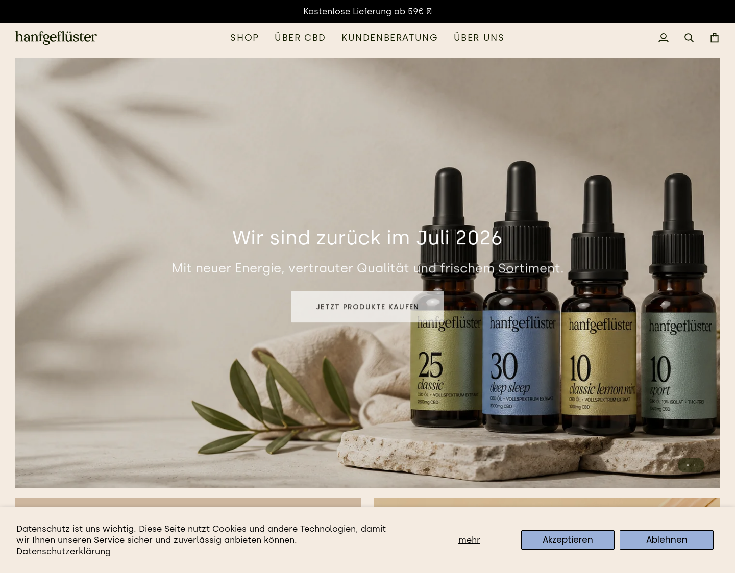 Aktuelle Website-Vorschau von Hanfgeflüster GmbH