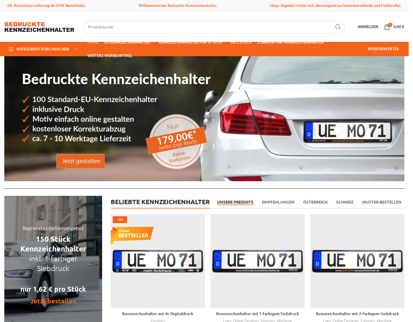 Aktuelle Website-Vorschau von Kennzeichenhalterwerbung
