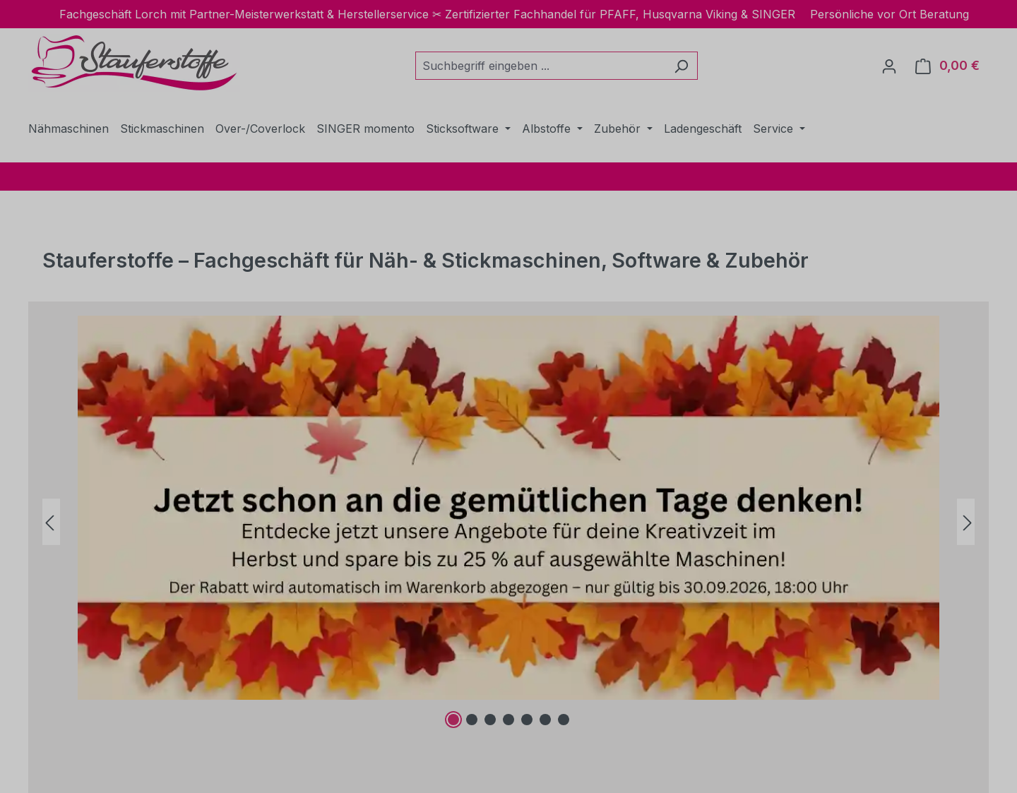 Aktuelle Website-Vorschau von Stauferstoffe - dein Shop rund ums Nähen
