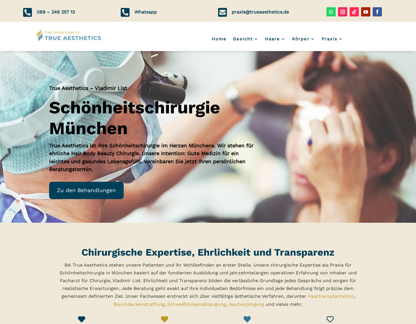 Aktuelle Website-Vorschau von True Aesthetics