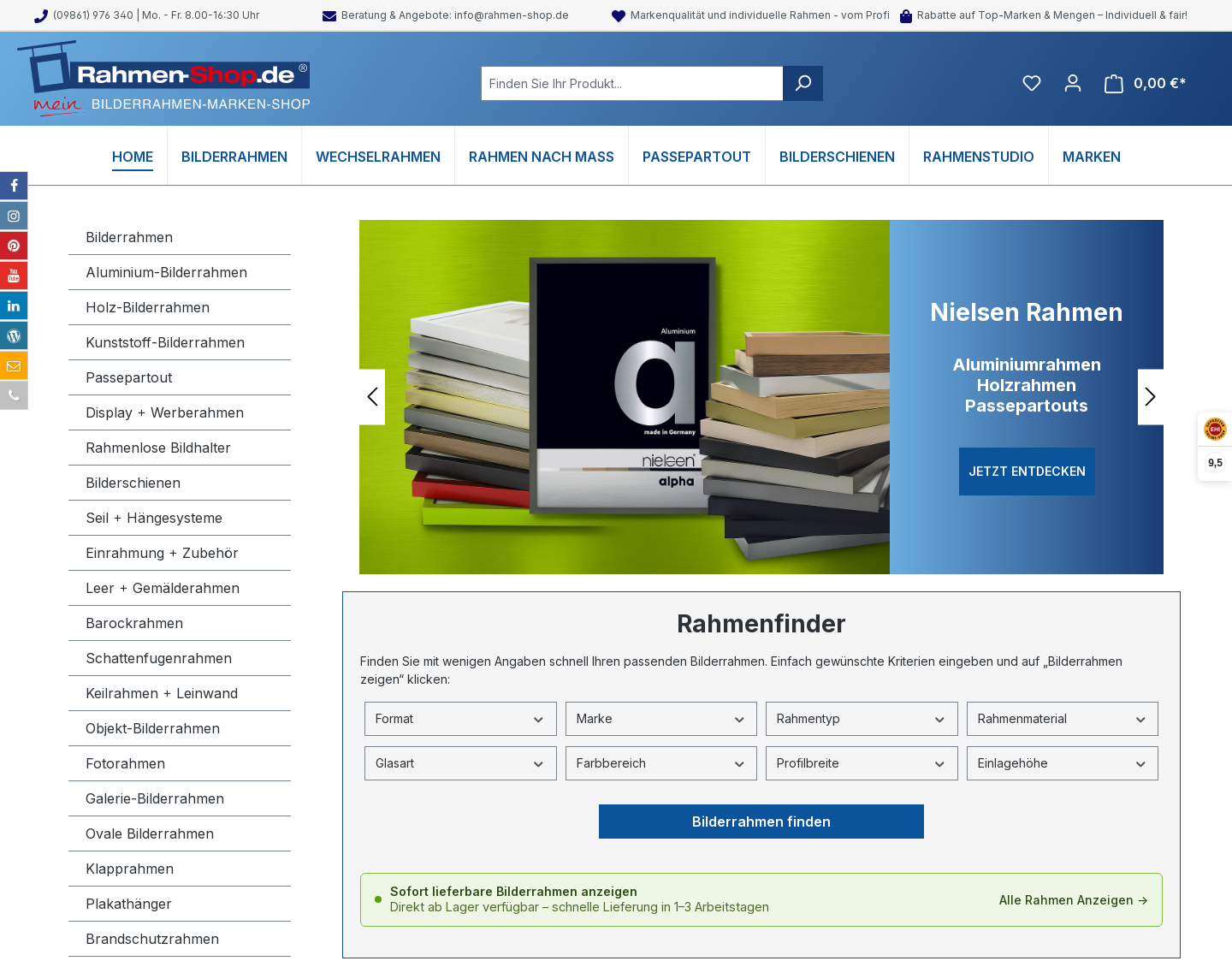 Aktuelle Website-Vorschau von Bilderrahmen und Zubehör